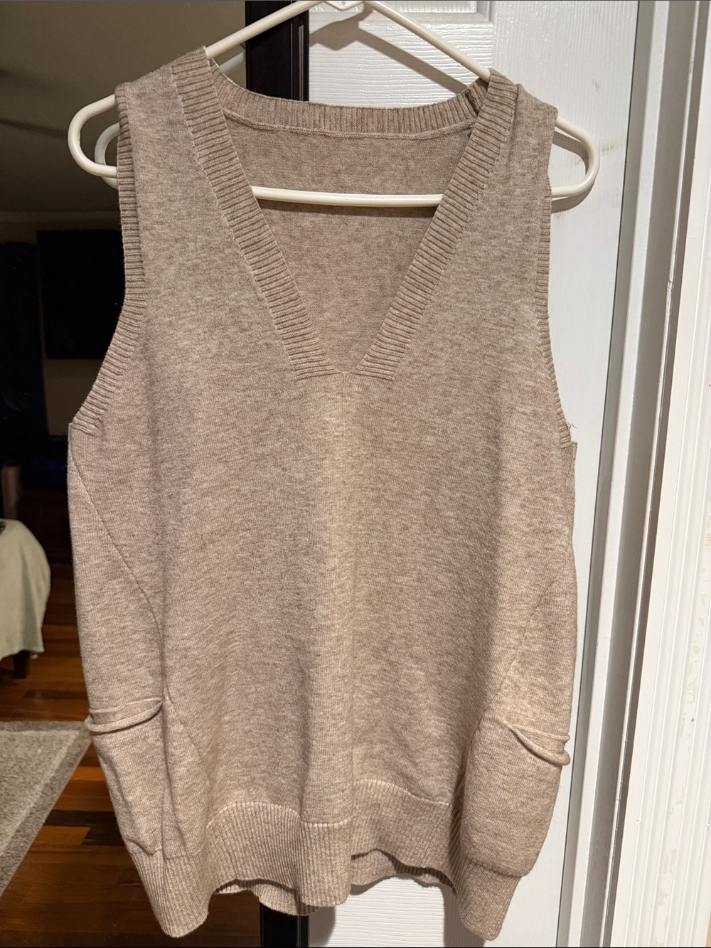 Beige Knit V-Neck Sweater Vest